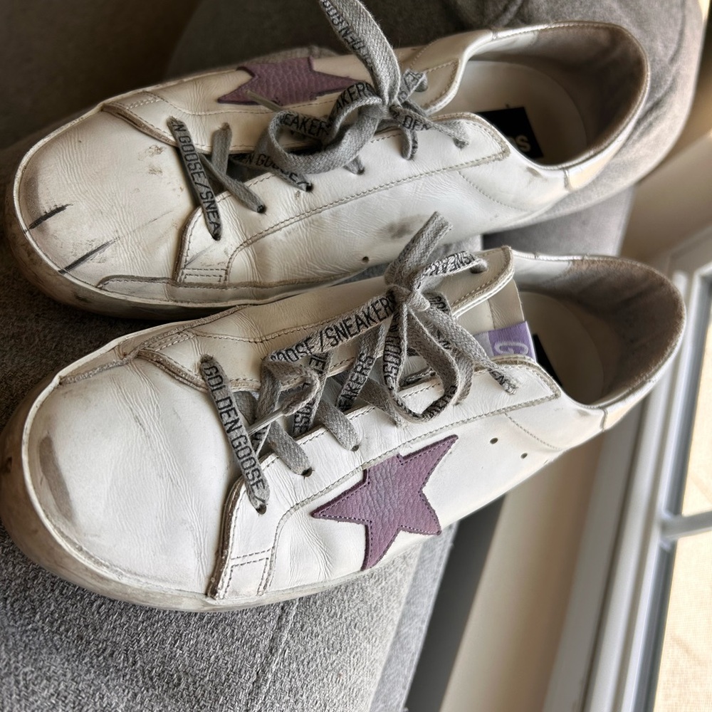 Golden Goose White Sneakers with Purple Accent
